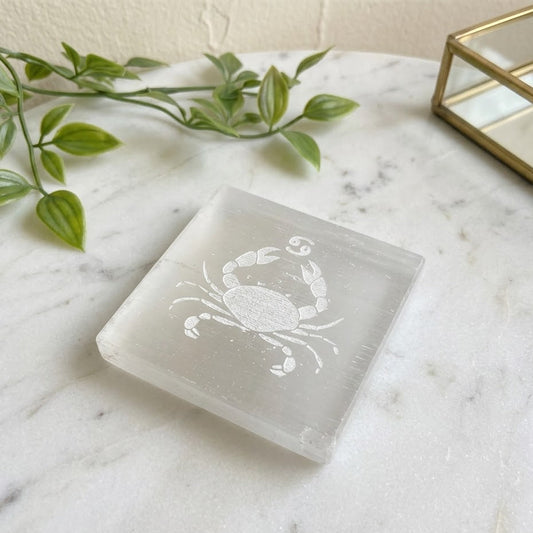 Cancer Zodiac Carved Selenite Plate