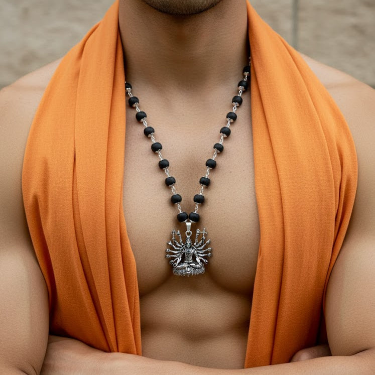 Durga Mata Pendant with Karungali (Ebony Wood) Mala
