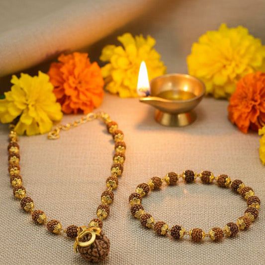 Gold-plated Rudraksha mala