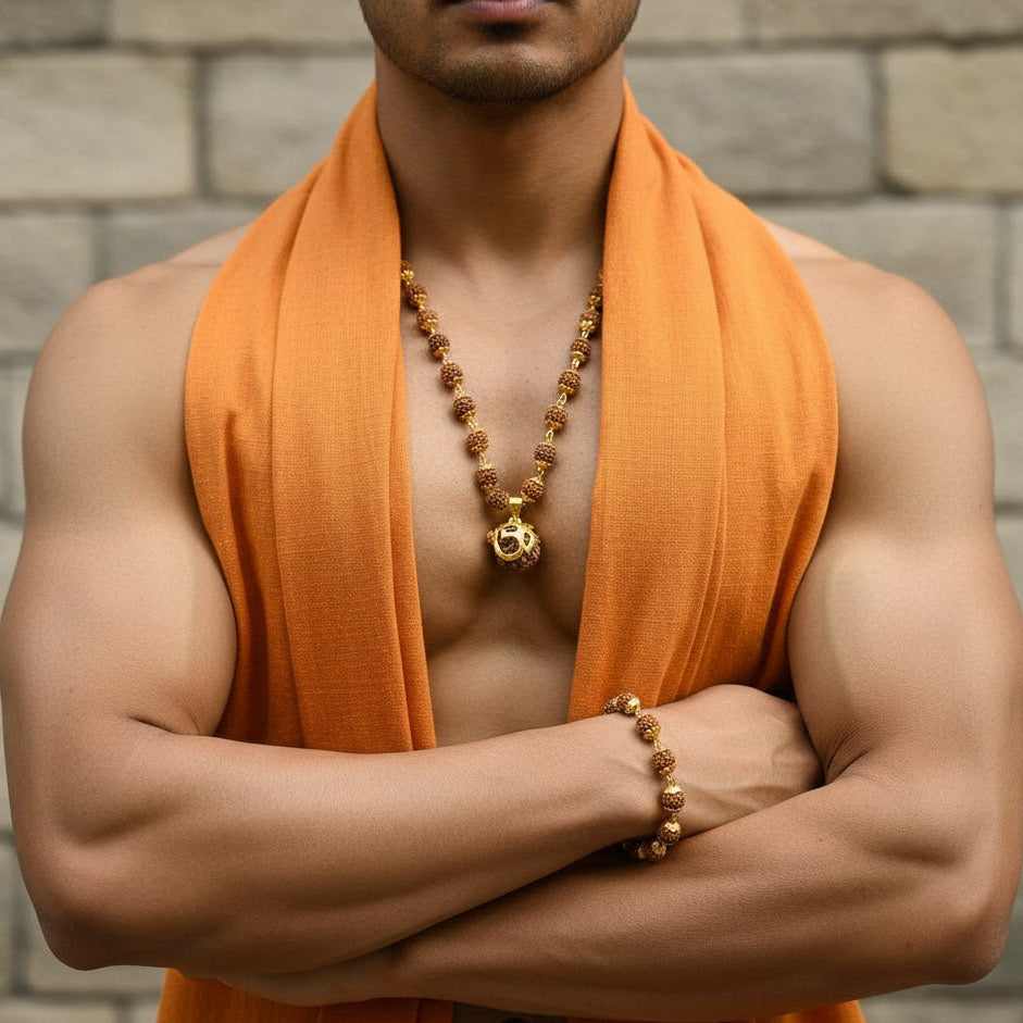 Gold-plated Rudraksha mala