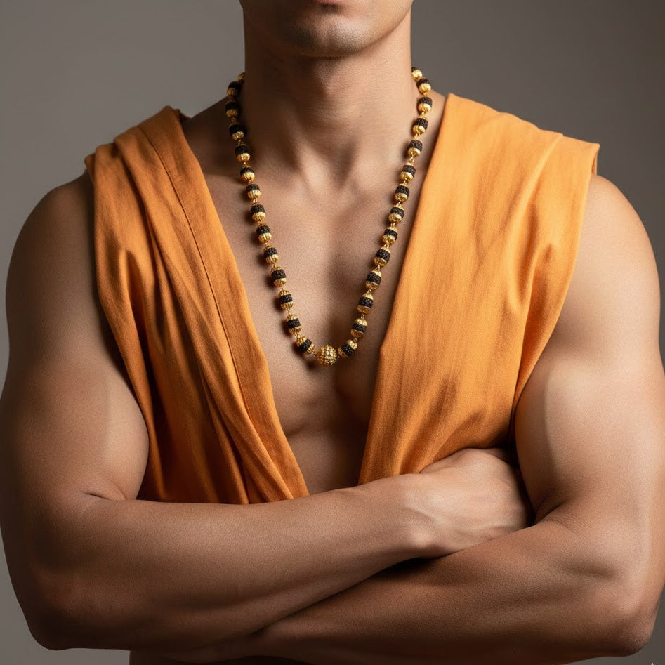 Gold Plated Cap Karungali Mala