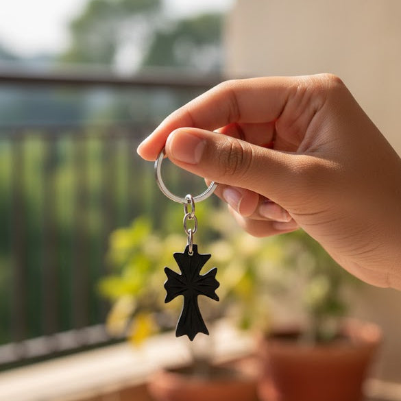 KARUNGALI WOOD CROSS KEYCHAIN