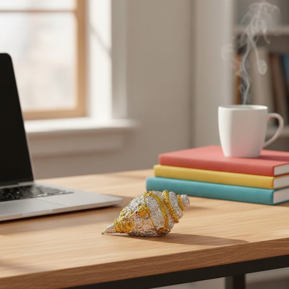 Metal Ganesha Shankh | Decorative Conch For Pooja, Home & Temple