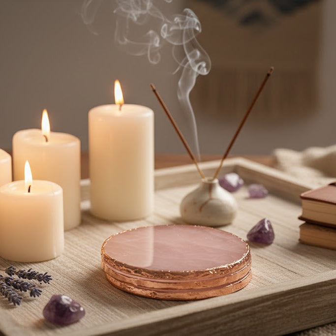 Rose Quartz Round Crystal Coasters