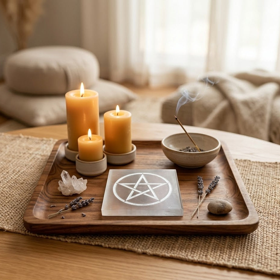 Selenite Charging Plate with Pentacle Symbol