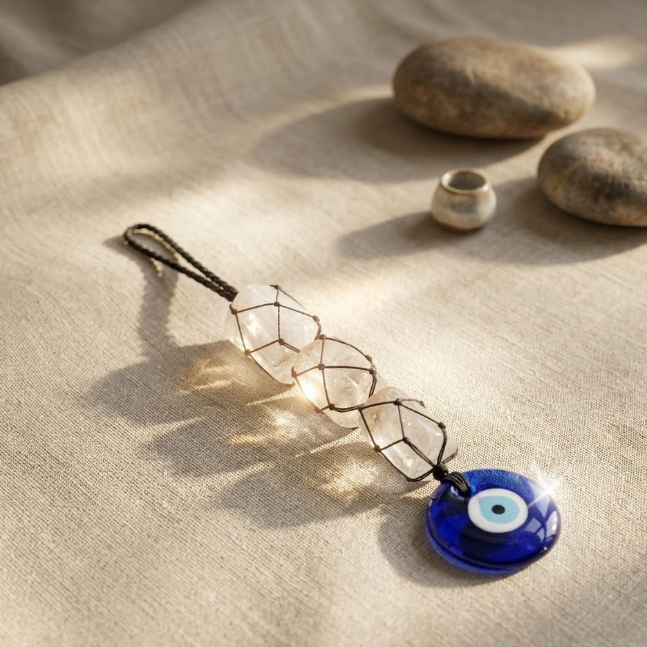 Selenite Door Hanging with Evil Eye