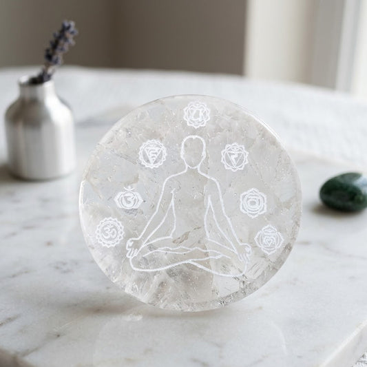 Seven Chakra Engraved Selenite Charging Platement