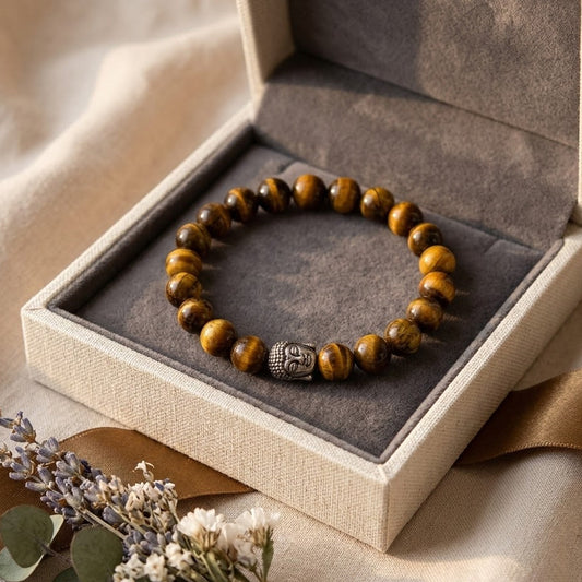 Tiger Eye Gemstone Bracelet with Buddha Charm – Natural Protection Stone