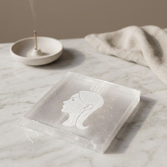 Virgo Zodiac Carved Selenite Plate