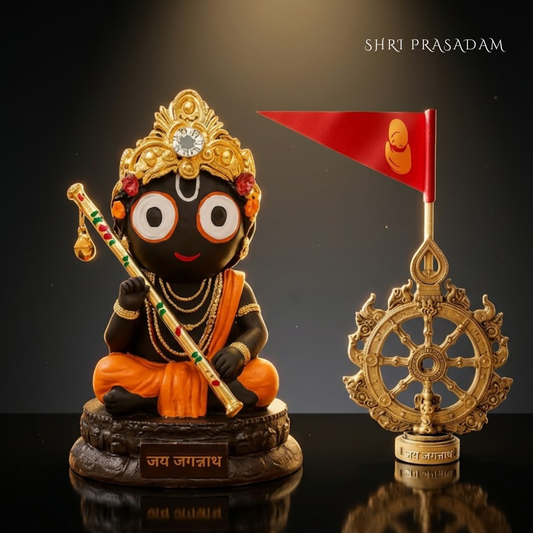 Jagannath Mahachakra with Flag & Lord Jagannath with Flute Idol
