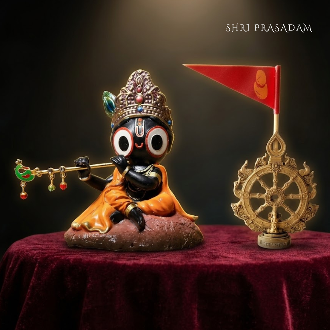 Sitting Lord Jagannath Idol & Mahachakra with Patitapabana Flag