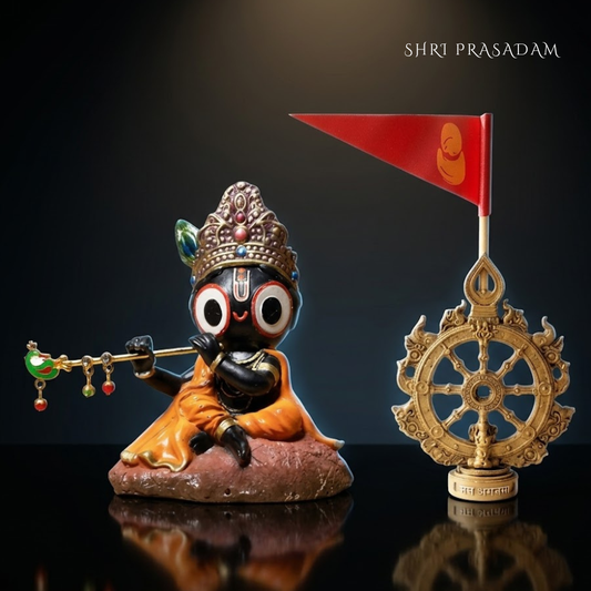 Sitting Lord Jagannath Idol & Mahachakra with Patitapabana Flag
