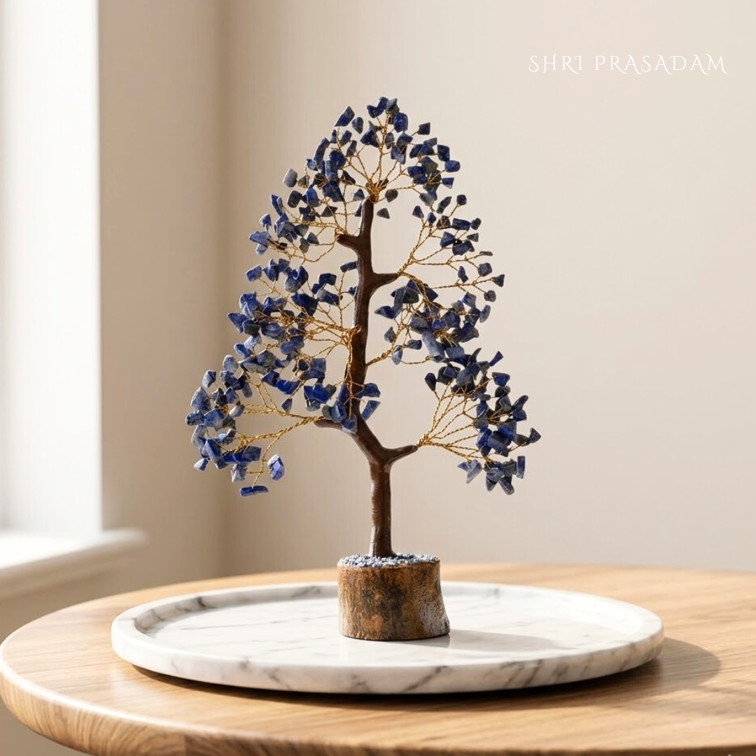 crystal tree placed on the top of a table