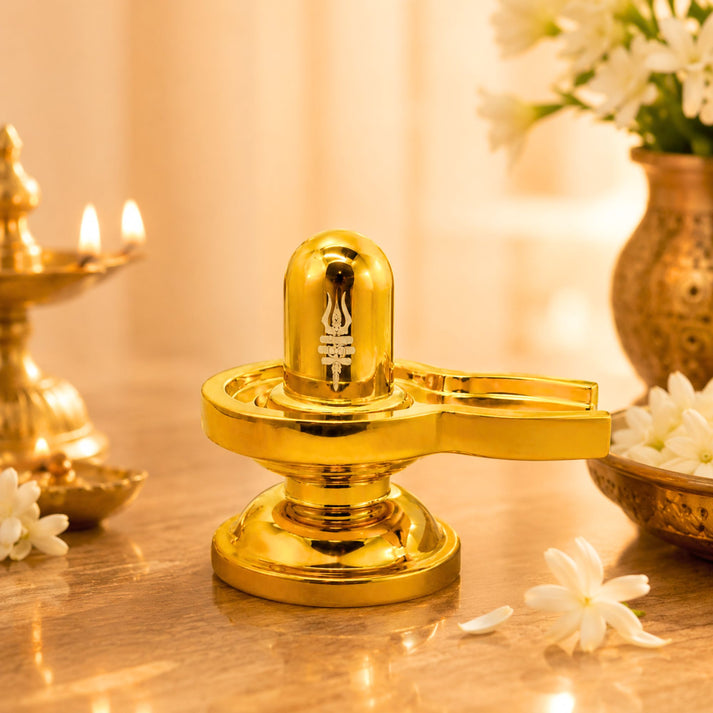 Pure Brass Shivling Idol Golden