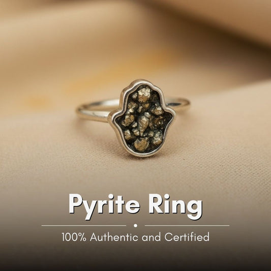 Golden Hamsa Blessing Hand Shaped Raw Pyrite Ring