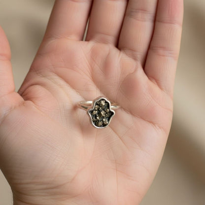 Golden Hamsa Blessing Hand Shaped Raw Pyrite Ring