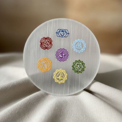 Selenite 7 Chakra Symbol Charging Plate
