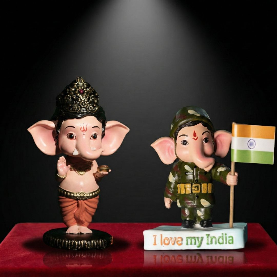 Lord Ganesha Balroop & Soldier Idol Set