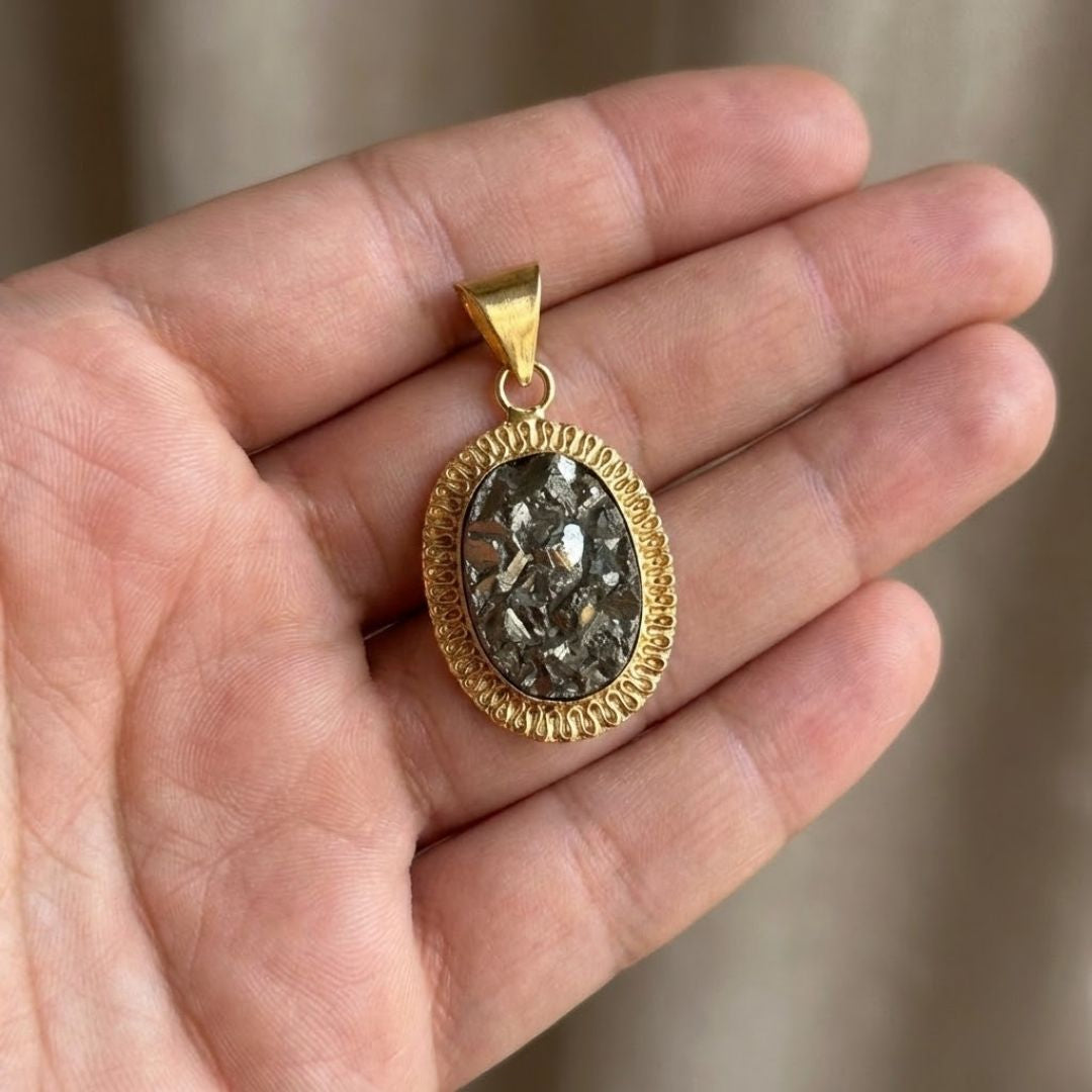 Gold Plated Natural Pyrite Pendant