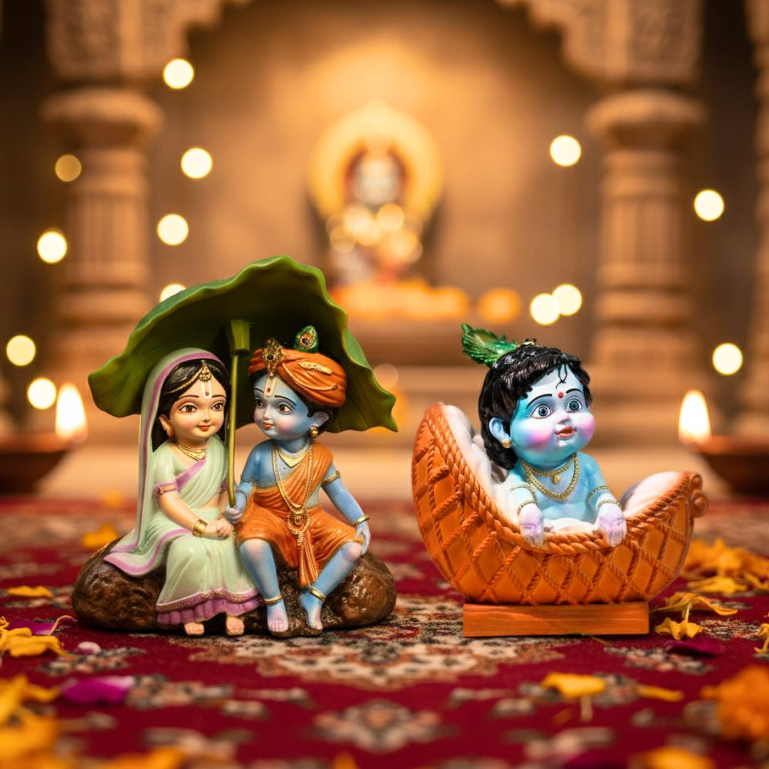Radha Krishna & Makhan Chor Krishna Murti Set
