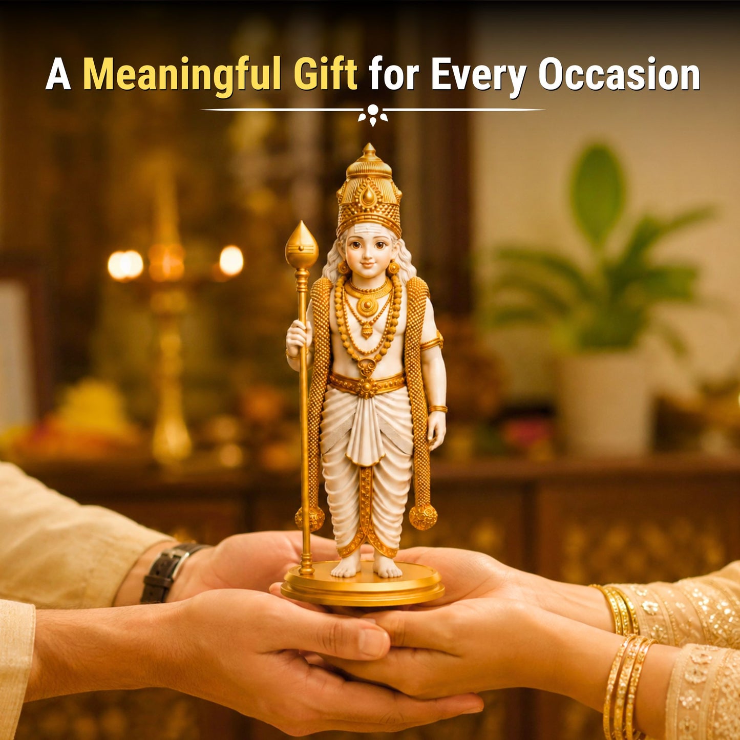 White & Gold Lord Murugan Statue for Home and Gifting