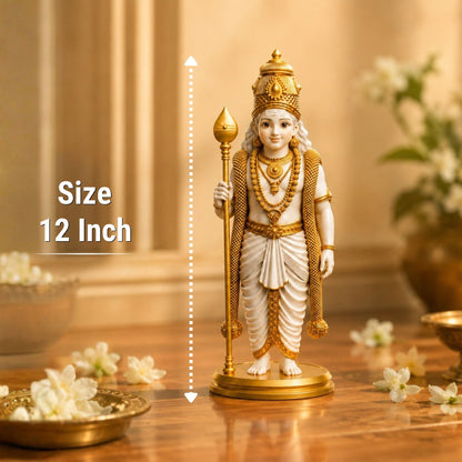 White & Gold Lord Murugan Statue for Home and Gifting