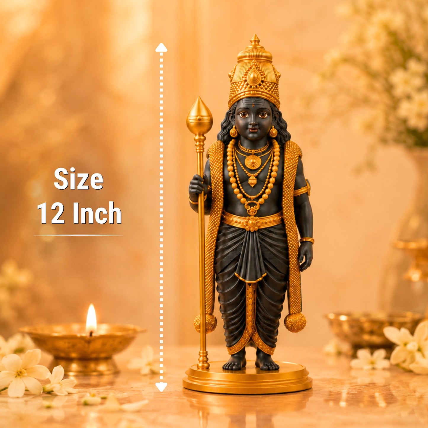 White & Gold Lord Murugan Statue for Home and Gifting