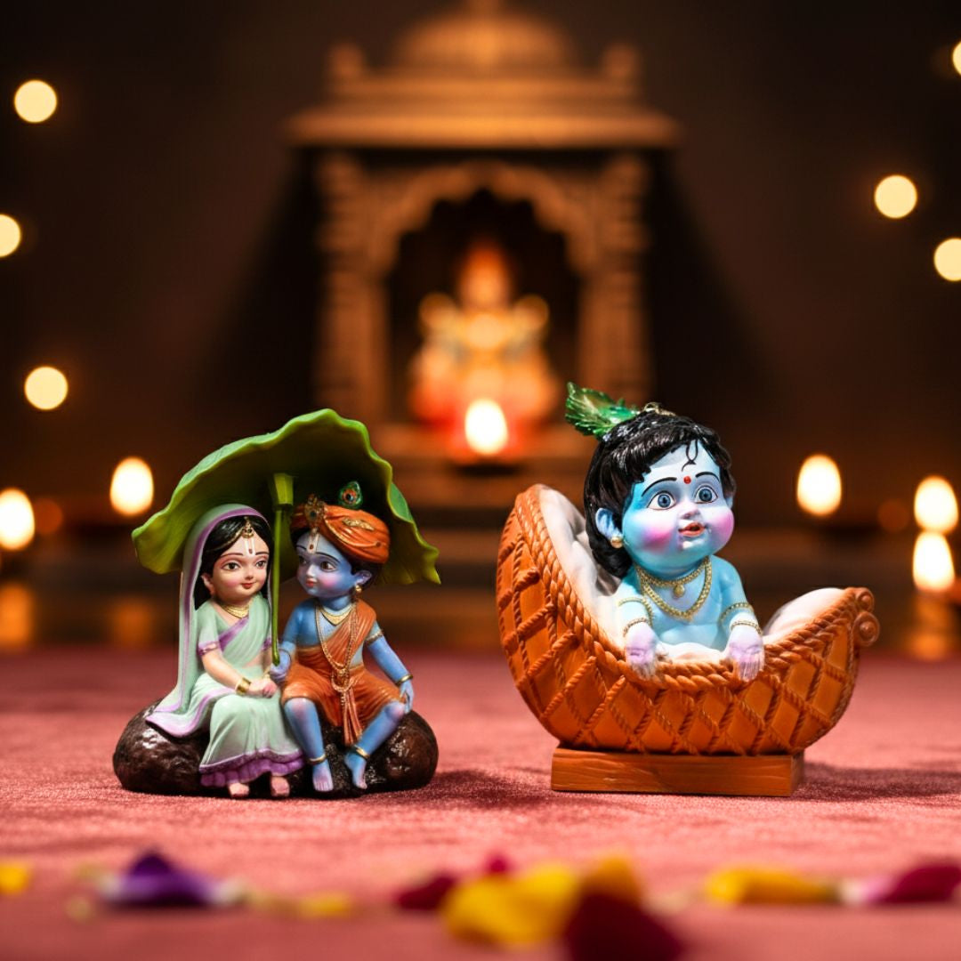 Radha Krishna & Makhan Chor Krishna Murti Set