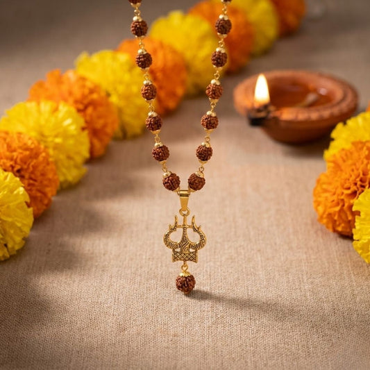 Rudraksha Trishul OM Pendant Mala
