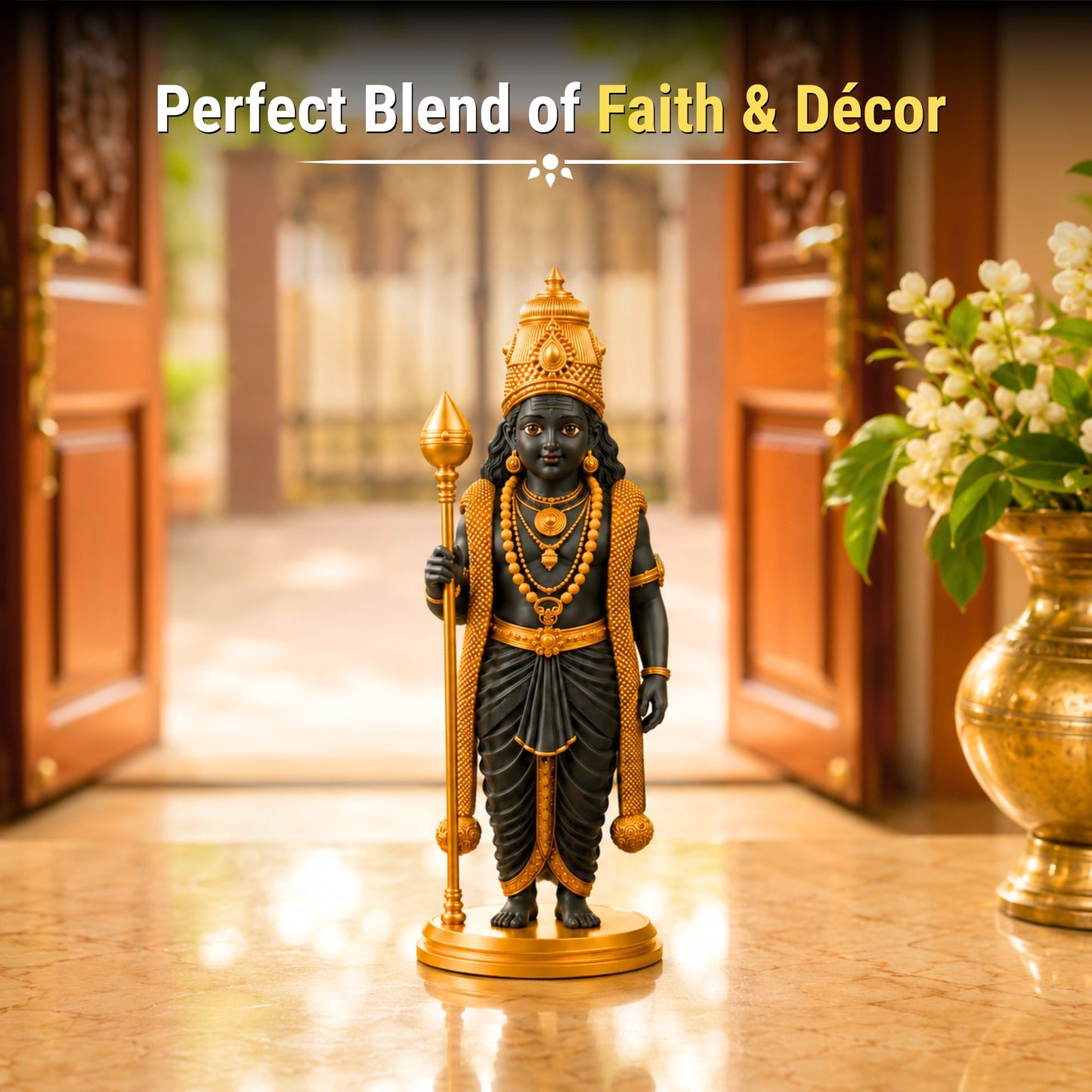 White & Gold Lord Murugan Statue for Home and Gifting