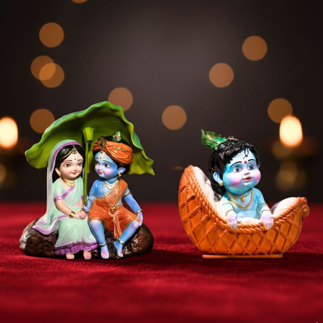 Radha Krishna & Makhan Chor Krishna Murti Set