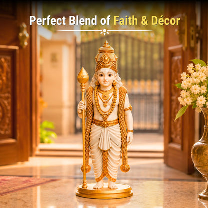 White & Gold Lord Murugan Statue for Home and Gifting