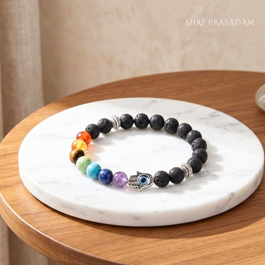 7 Chakra Bracelet with Hamsa Protection Charm