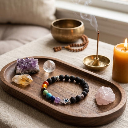 7 Chakra Bracelet with Hamsa Protection Charm