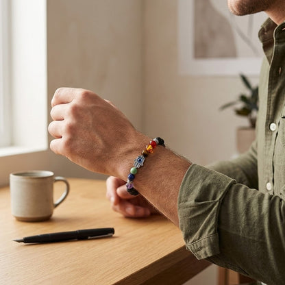 7 Chakra Bracelet with Hamsa Protection Charm