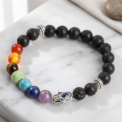 7 Chakra Bracelet with Hamsa Protection Charm