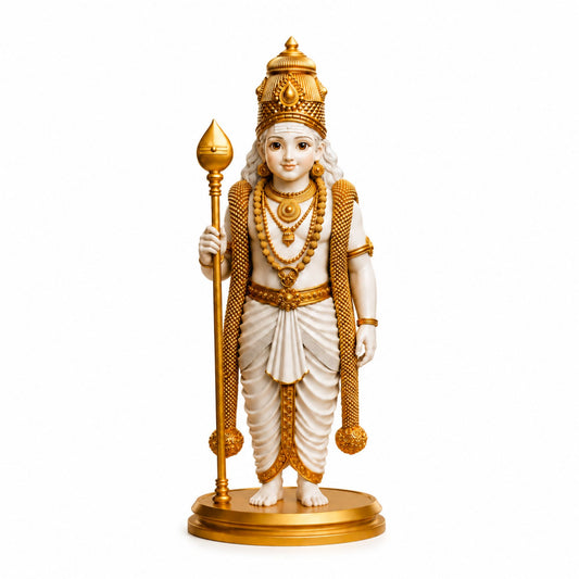 White & Gold Lord Murugan Statue for Home and Gifting