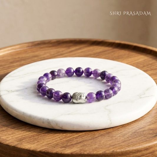 Amethyst Gemstone Bracelet with Buddha Charm – Calmness & Healing