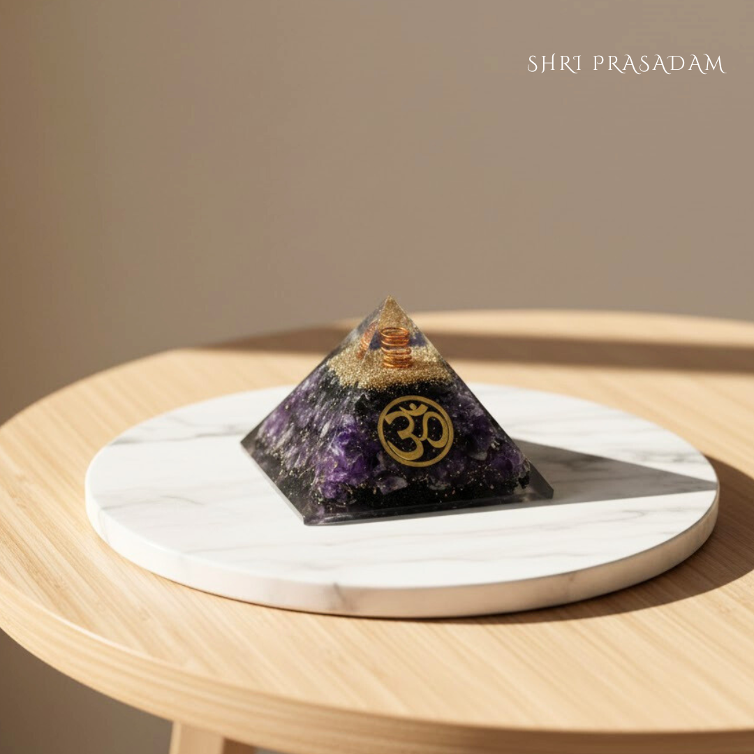 Amethyst Om Symbol Orgone Crystal Pyramid
