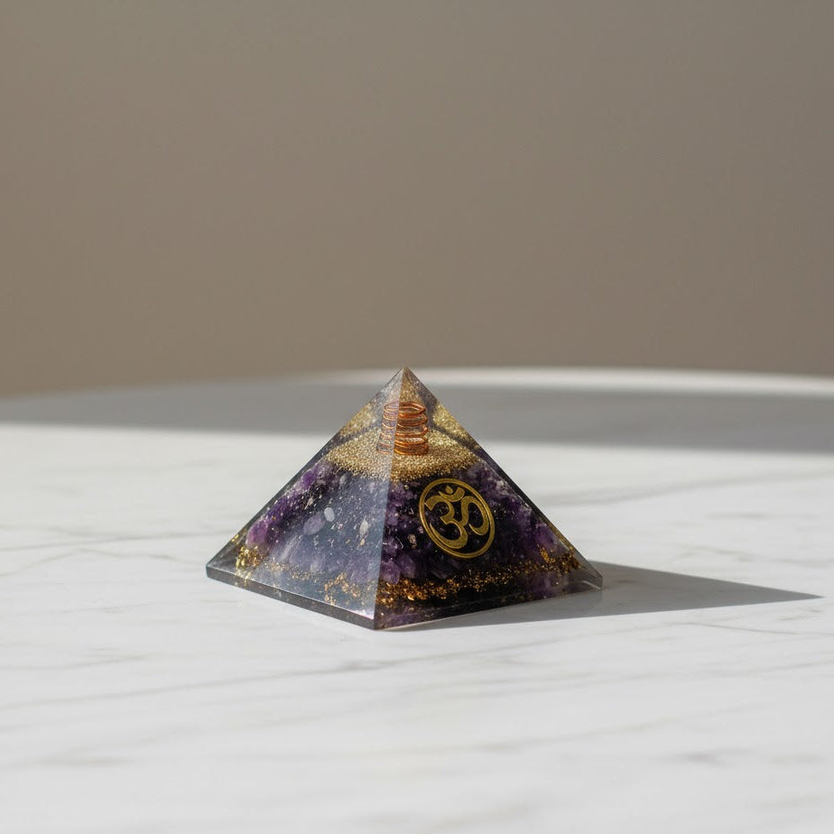 Amethyst Om Symbol Orgone Crystal Pyramid