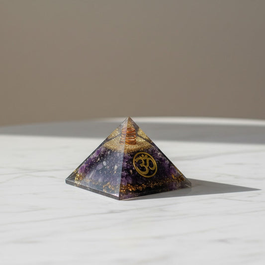 Amethyst Om Symbol Orgone Crystal Pyramid