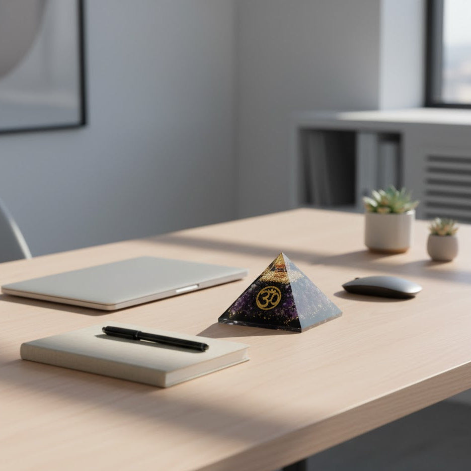 Amethyst Om Symbol Orgone Crystal Pyramid