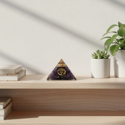 Amethyst Om Symbol Orgone Crystal Pyramid