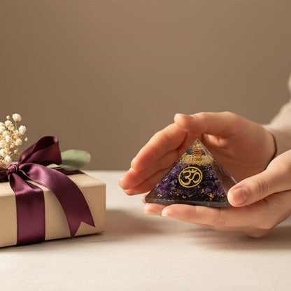 Amethyst Om Symbol Orgone Crystal Pyramid