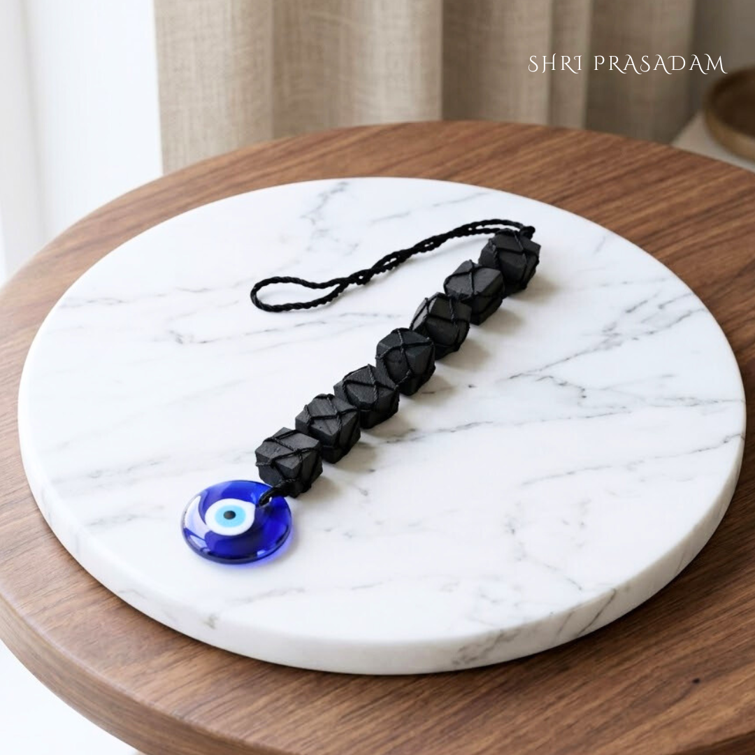 Black Tourmaline with Evil Eye Protection Hanger