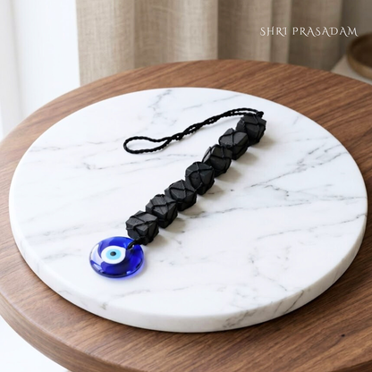 Black Tourmaline with Evil Eye Protection Hanger