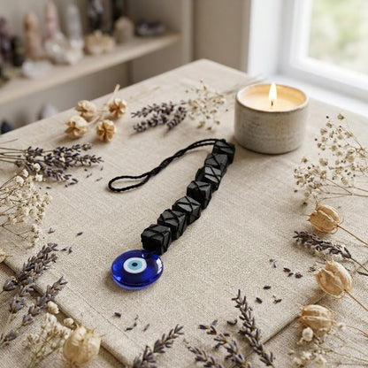 Black Tourmaline with Evil Eye Protection Hanger