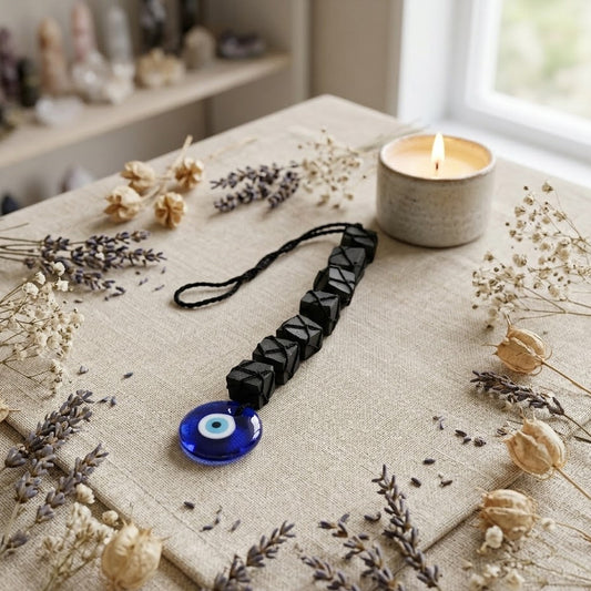 Black Tourmaline with Evil Eye Protection Hanger