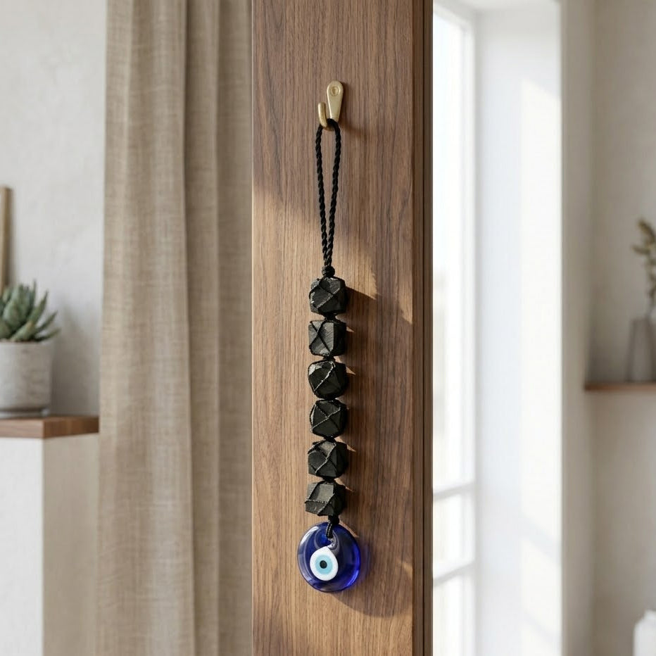 Black Tourmaline with Evil Eye Protection Hanger