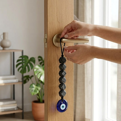 Black Tourmaline with Evil Eye Protection Hanger